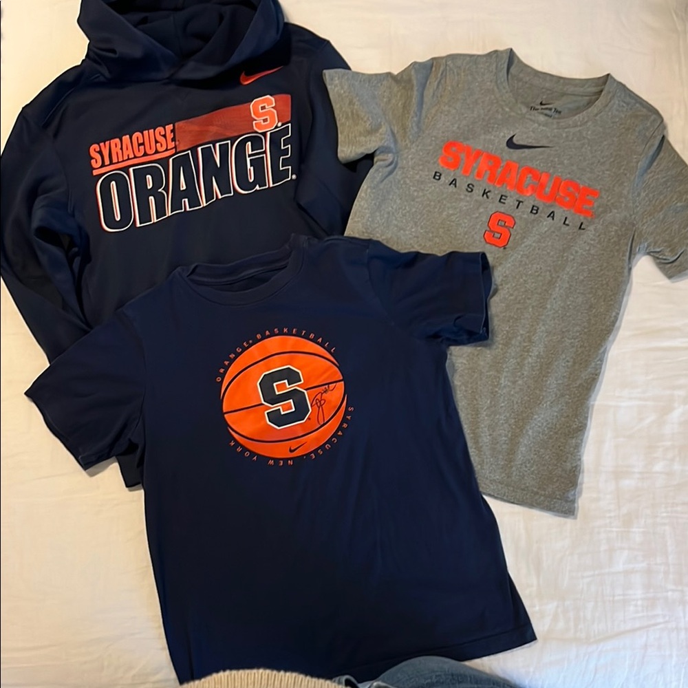 Nike boys Syracuse Bundle - 1 Hoodie, 2 basketball tees. Boys medium.